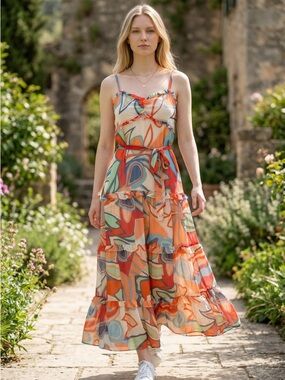 Alexis Multicolor Abstract Maxi Dress with Tie Waist